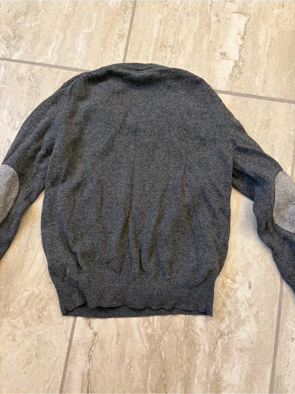 GAP Charcoal V-Neck Sweater with Light Gray Elbow Patches